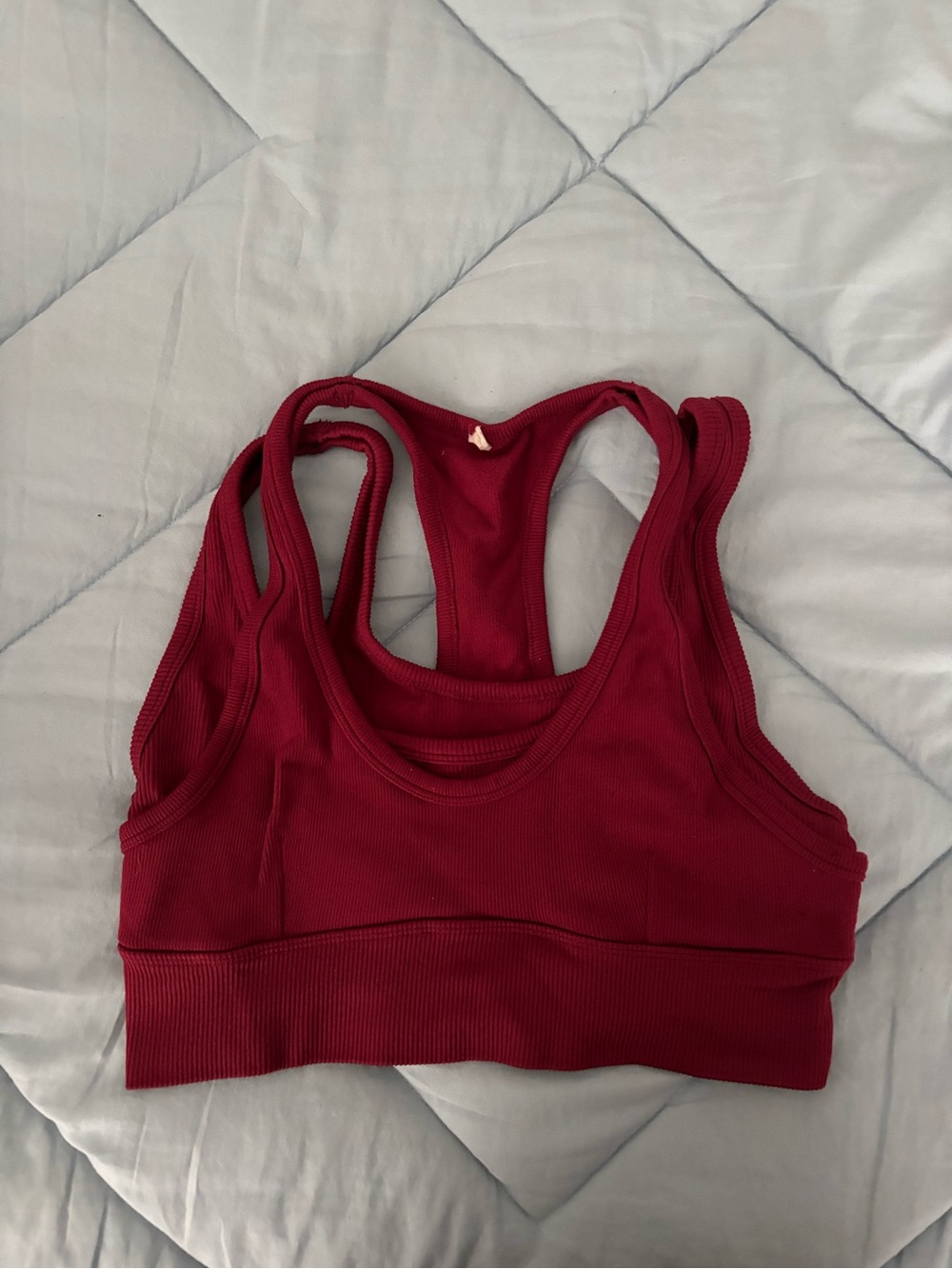 90 Degree By Reflex Double Layer Ribbed Racerback Sports Bra - Wine Red
